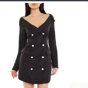 Elegant Black Double-Breasted Dress